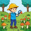 Vector vignette vector-style image of mushroom finder Royalty Free Stock Photo
