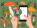 Vector vignette vector-style image of mushroom finder Royalty Free Stock Photo