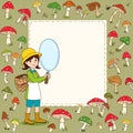 Vector vignette vector-style image of mushroom finder Royalty Free Stock Photo
