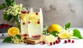 Help me with the image of a fizzy elderflower and cranberry drink. Add some simple Royalty Free Stock Photo