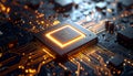 AI Generated Futuristic Glowing Microchip Powering Next-Gen Digital Technology Royalty Free Stock Photo