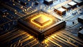 AI Generated Glowing CPU Chip on Modern Circuit Board Royalty Free Stock Photo
