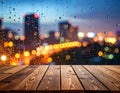 Rain On Window With Colorful City Bokeh Night Scene Royalty Free Stock Photo