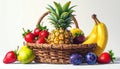 Low fruit basket - Large pineapple in the center at the back, right banana, middle rip Royalty Free Stock Photo