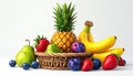 Low fruit basket - Large pineapple in the center at the back, right banana, middle rip Royalty Free Stock Photo