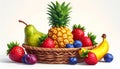 Low fruit basket - Large pineapple in the center at the back, right banana, middle rip Royalty Free Stock Photo