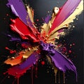 Illustrate a dramatic painting on a black canvas that captures the energetic slashing Royalty Free Stock Photo
