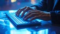 Digital Hands Typing on Illuminated Keyboard Royalty Free Stock Photo