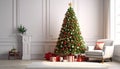 Tastefully decorated Christmas tree in a living room with soft lighting Royalty Free Stock Photo