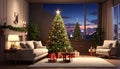 Cozy living room featuring a lavishly decorated Christmas tree Royalty Free Stock Photo