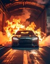 Advertising - testimonial photo of a nissan r35 gt-r spitting flames under a tunnel Royalty Free Stock Photo