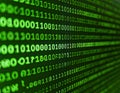 Green binary code, consisting of sequences of ones and zeros, displayed horizontally on a black background Royalty Free Stock Photo