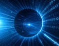 A digital illustration featuring a vortex-like structure composed of blue binary code (0s and 1s) Royalty Free Stock Photo