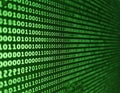Binary code in green lines on a black background, creating a digital matrix effect Royalty Free Stock Photo
