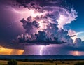 A dramatic supercell thunderstorm captures attention with its towering, dark cumulus clouds Royalty Free Stock Photo