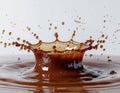 brown liquid splash crown with droplets isolated on white background Royalty Free Stock Photo