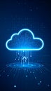 Abstract cloud computing concept with digital data and circuit board design against a blue background Royalty Free Stock Photo