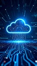 Abstract cloud computing concept with glowing circuit board and data transfer lines Royalty Free Stock Photo