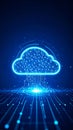 Abstract cloud computing concept with glowing digital network on blue background. Royalty Free Stock Photo