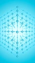 Abstract 3D cube structure with interconnected spheres on a gradient blue background Royalty Free Stock Photo