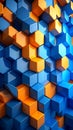 Abstract 3D geometric pattern of blue and orange hexagonal shapes, modern background Royalty Free Stock Photo