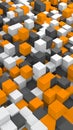 Abstract 3D geometric pattern of orange, white, and gray cubes with varying heights creating a modern digital background Royalty Free Stock Photo
