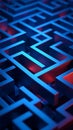 Abstract 3D maze in blue and red, complex pathfinding concept, challenge and problem solving Royalty Free Stock Photo