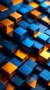 Abstract 3D rendering of blue and gold metallic cubes in a repeating pattern Royalty Free Stock Photo