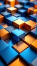 Abstract 3D rendering of blue and gold metallic cubes in a repeating pattern Royalty Free Stock Photo