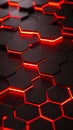Abstract 3D rendering of glowing red and black hexagon shapes, modern technology background Royalty Free Stock Photo
