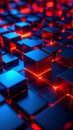 Abstract 3D rendering of glowing red and blue cubes, futuristic background Royalty Free Stock Photo