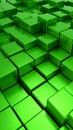 Abstract 3D rendering of green metallic cubes in a geometric pattern. Royalty Free Stock Photo
