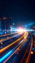 Abstract data flow visualization with digital city and light trails, futuristic concept Royalty Free Stock Photo