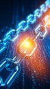 Abstract digital chain with glowing links and binary code background Royalty Free Stock Photo