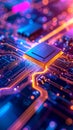 Abstract digital circuit board with glowing processor and data pathways Royalty Free Stock Photo