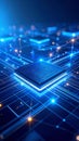 Abstract digital circuit board with glowing processor and data pathways, futuristic technology Royalty Free Stock Photo