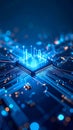Abstract digital circuit board with glowing processor and data streams, futuristic technology Royalty Free Stock Photo
