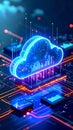 Abstract digital cloud computing concept with glowing circuit board elements Royalty Free Stock Photo