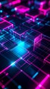 Abstract digital data network with glowing neon lines and cubes Royalty Free Stock Photo