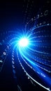 Abstract digital data stream flowing through a bright blue tunnel, binary code Royalty Free Stock Photo