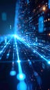 Abstract digital data stream with glowing lines and binary code Royalty Free Stock Photo