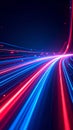 Abstract digital data stream with vibrant red and blue light trails on dark background Royalty Free Stock Photo