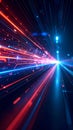 Abstract digital data stream with vibrant red and blue light trails, futuristic technology background Royalty Free Stock Photo