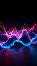 Abstract digital data visualization with colorful glowing waves and connected dots on black background Royalty Free Stock Photo