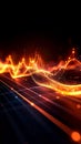 Abstract digital data visualization with glowing orange lines and grid on black background Royalty Free Stock Photo