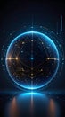 Abstract digital globe with glowing network connections and data points on dark background Royalty Free Stock Photo