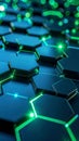 Abstract digital hexagonal pattern with glowing green lines and lights, futuristic tech background Royalty Free Stock Photo