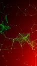 Abstract digital network connection background with green and yellow lines on red gradient Royalty Free Stock Photo