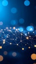 Abstract digital network connection with glowing data points and lines on a deep blue background with bokeh lights Royalty Free Stock Photo
