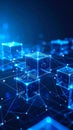 Abstract digital network of glowing cubes connected by lines, futuristic technology concept Royalty Free Stock Photo